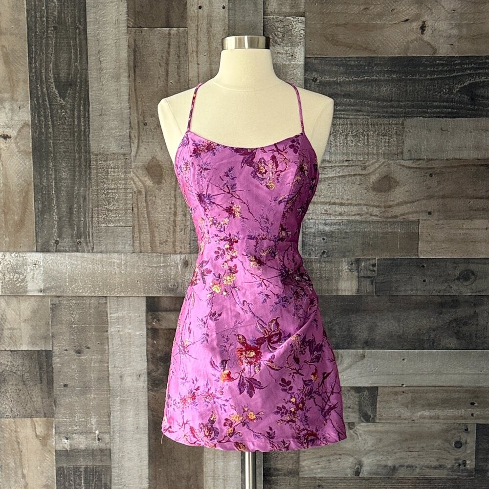 Urban Outfitters purple tapestry mini dress medium glam sparkly floral cocktail - Picture 10 of 10